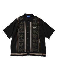 画像1: Rose Summer Knit Shirt Black サマー ニット 半袖 シャツ (1)