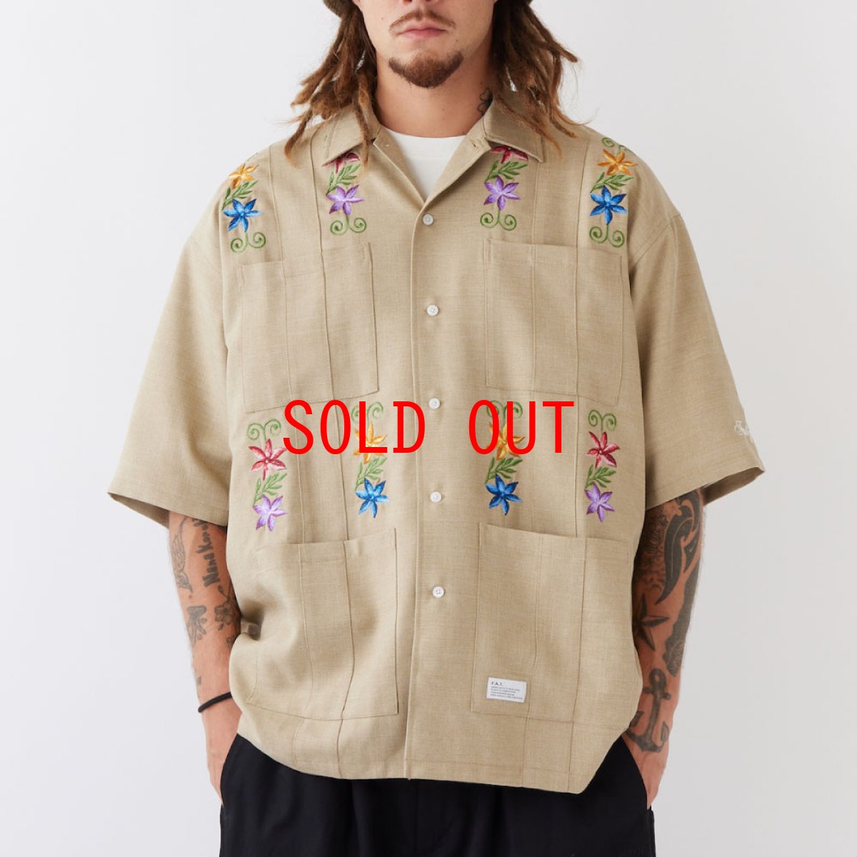 画像3: NEEDOWER S/S Cuba Shirts BEG 半袖 フラワー 刺繍 キューバ シャツ (3)