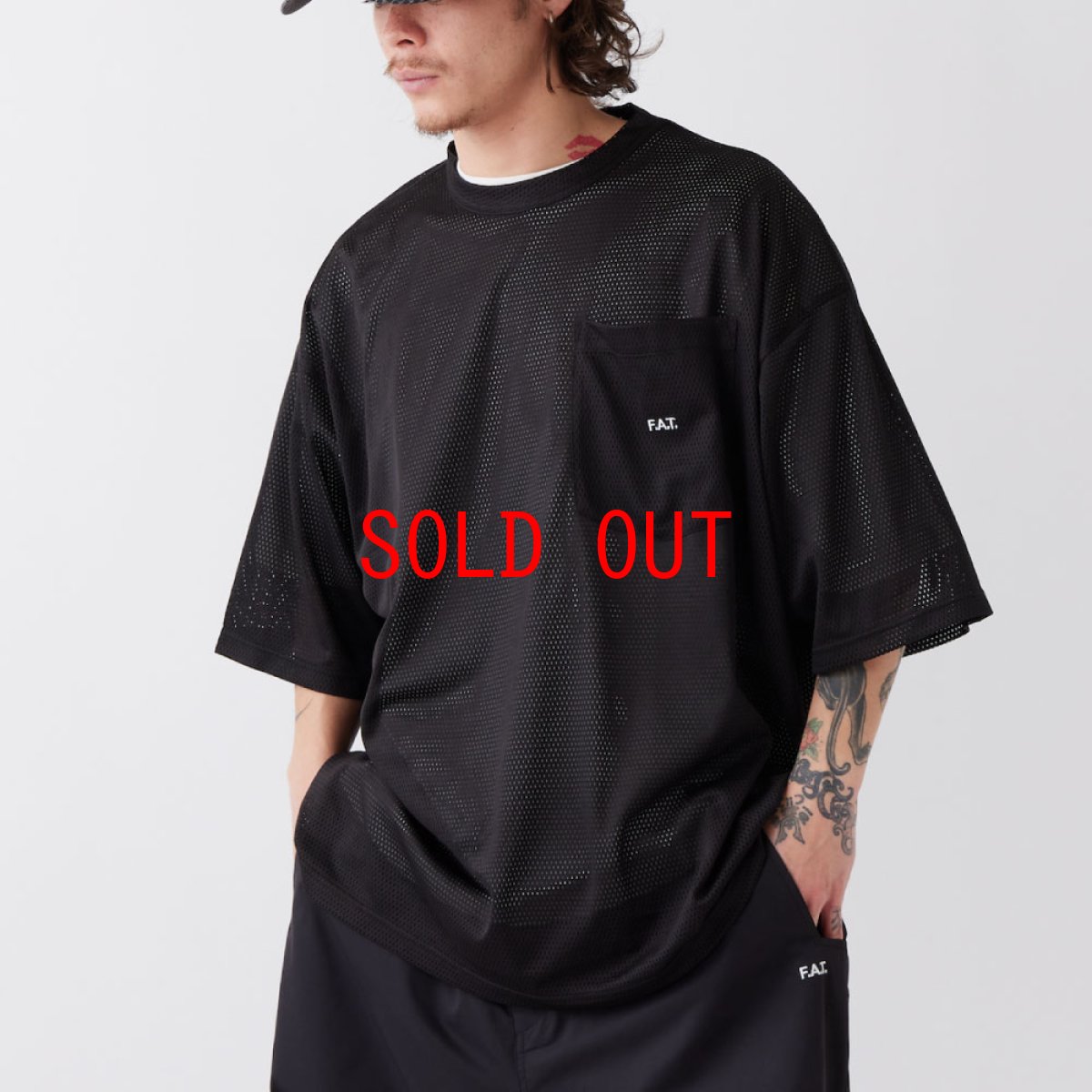 画像1: GRANMESH S/S Mesh Pocket Tee BLK メッシュ ポケット 半袖 カットソー Tシャツ (1)
