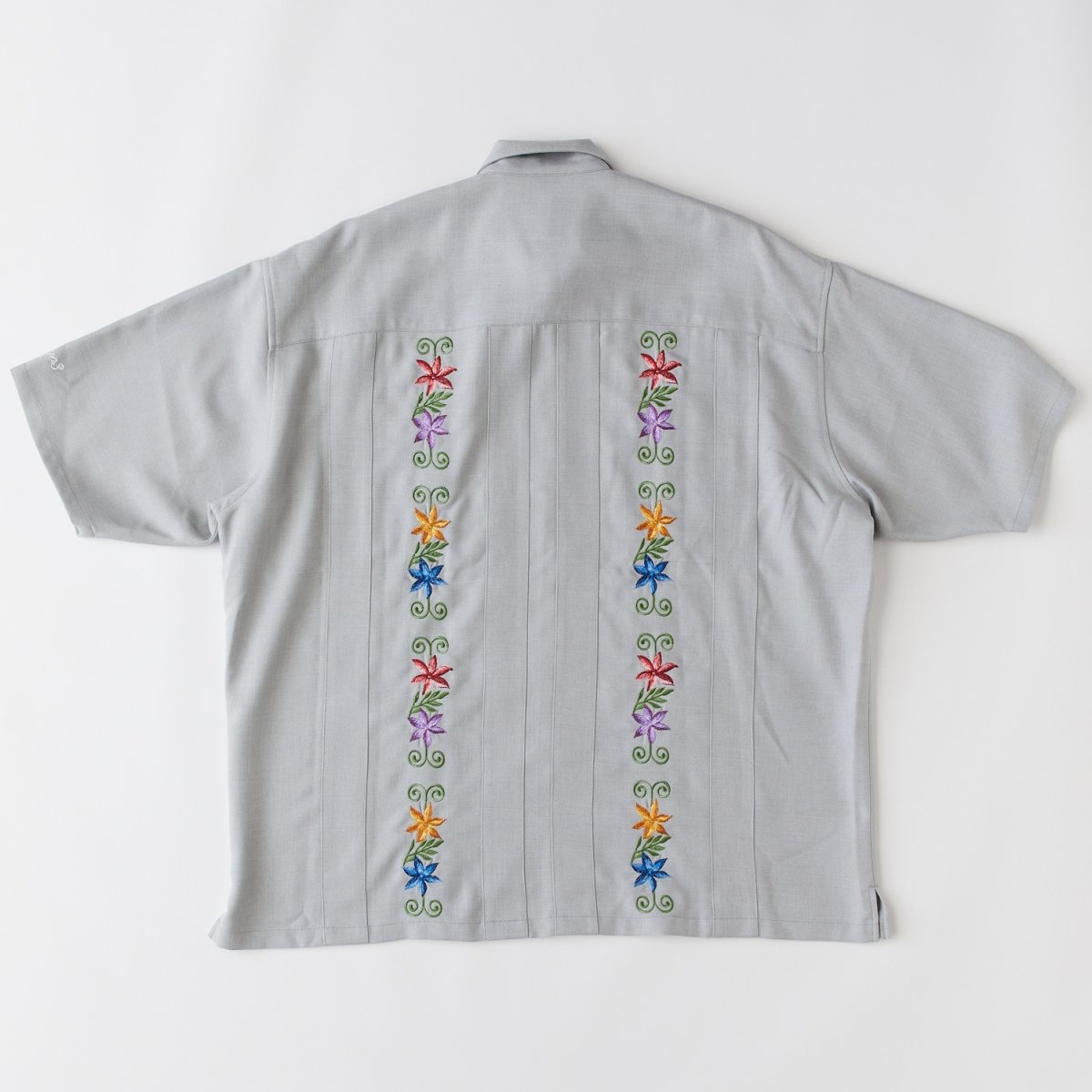 画像3: NEEDOWER S/S Cuba Shirts GRY 半袖 フラワー 刺繍 キューバ シャツ (3)