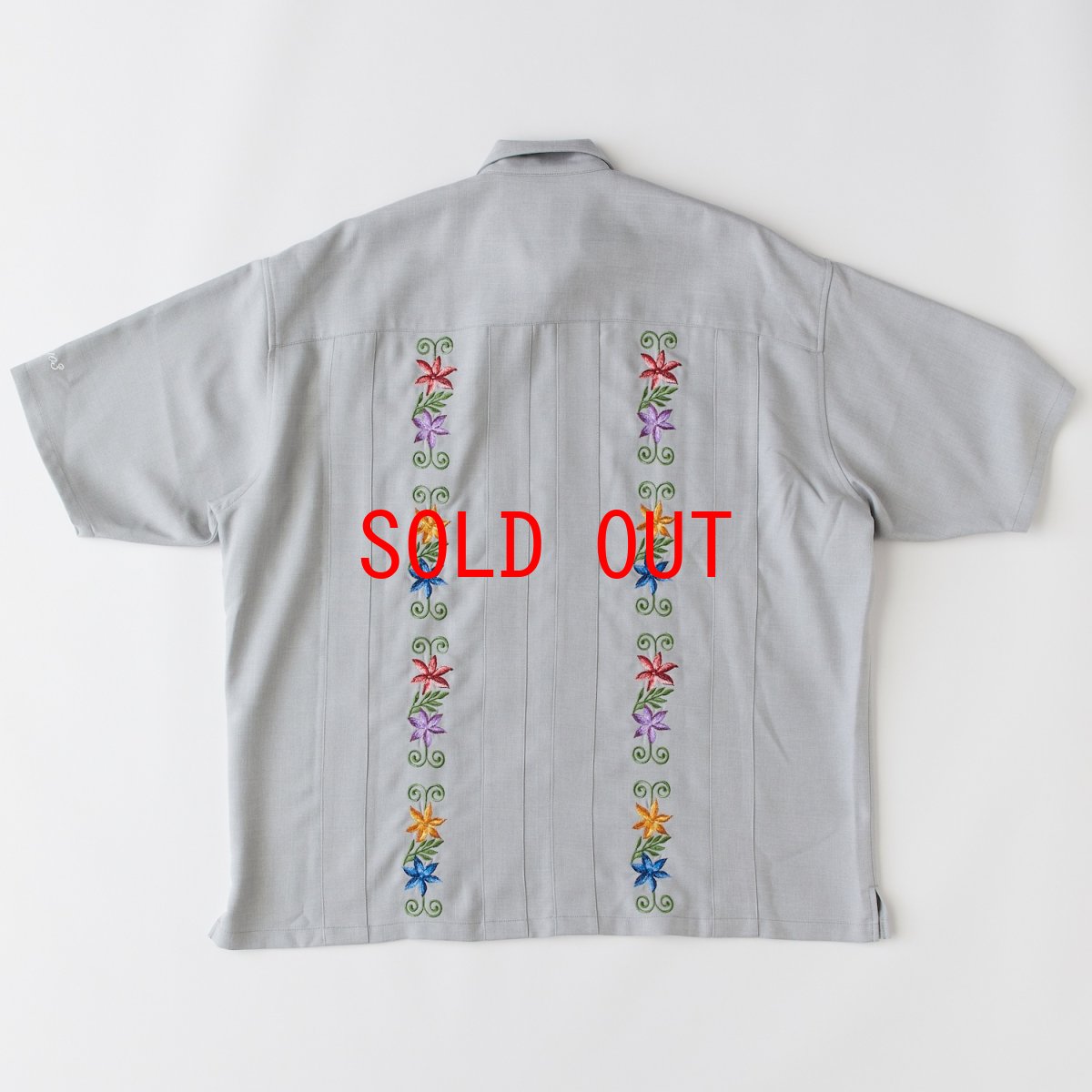 画像3: NEEDOWER S/S Cuba Shirts GRY 半袖 フラワー 刺繍 キューバ シャツ (3)