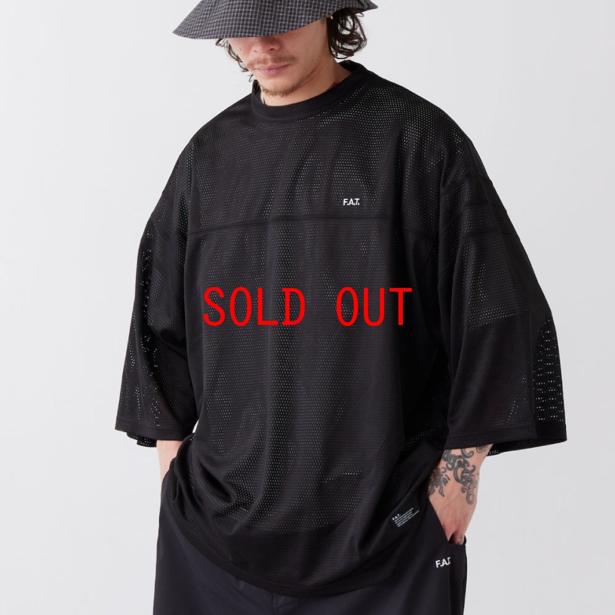 画像1: OVERMESH 3/4 Cut & Saw Tee BLK メッシュ 半袖 カットソー Tシャツ (1)