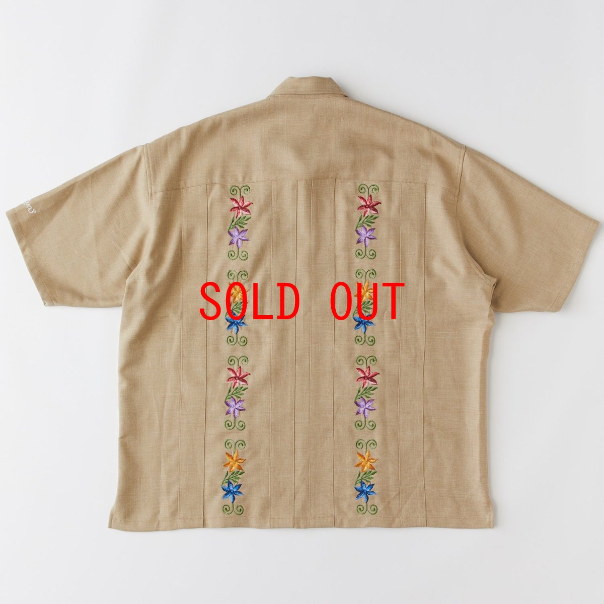 画像2: NEEDOWER S/S Cuba Shirts BEG 半袖 フラワー 刺繍 キューバ シャツ (2)