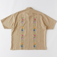 画像2: NEEDOWER S/S Cuba Shirts BEG 半袖 フラワー 刺繍 キューバ シャツ (2)
