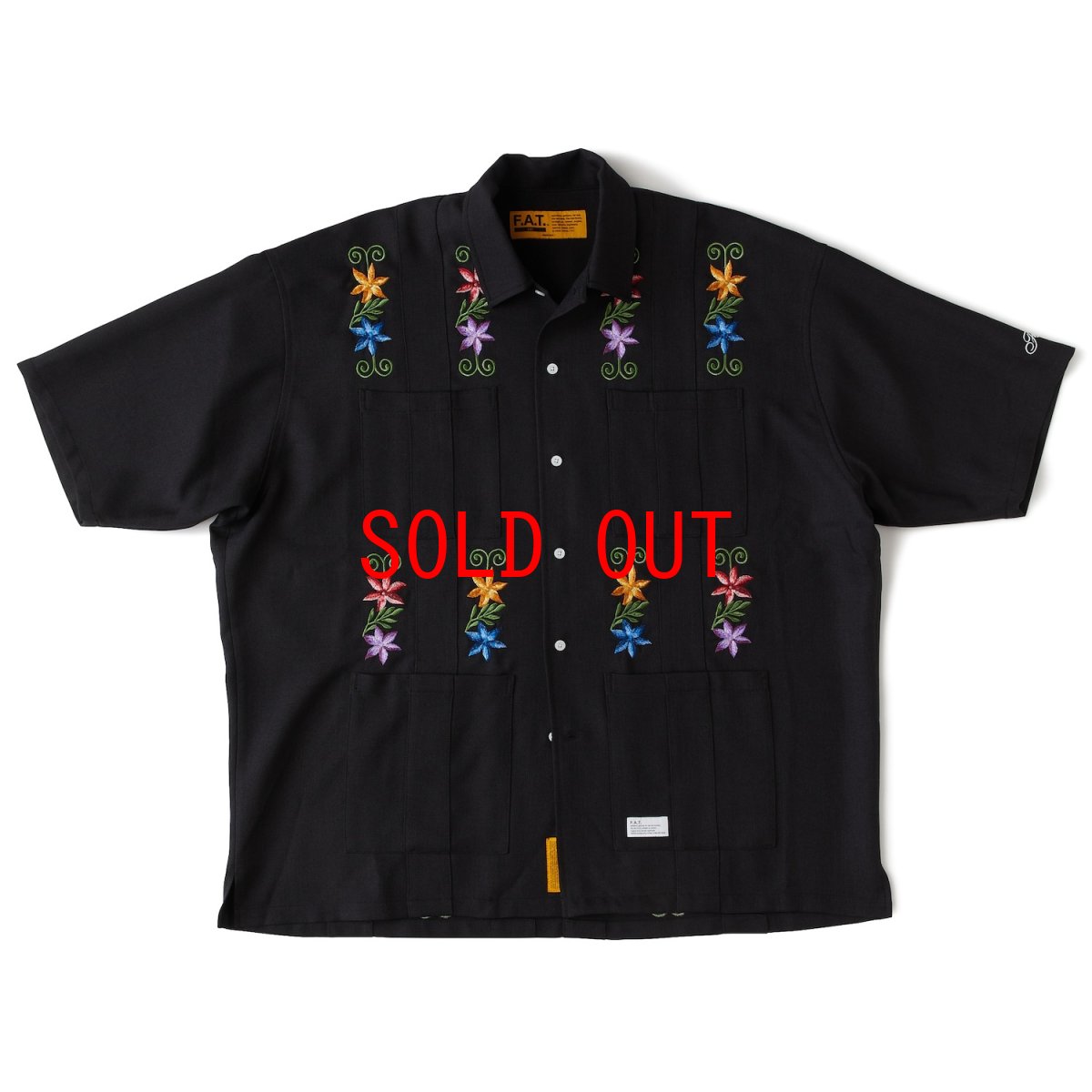 画像2: NEEDOWER S/S Cuba Shirts BLK 半袖 フラワー 刺繍 キューバ シャツ (2)