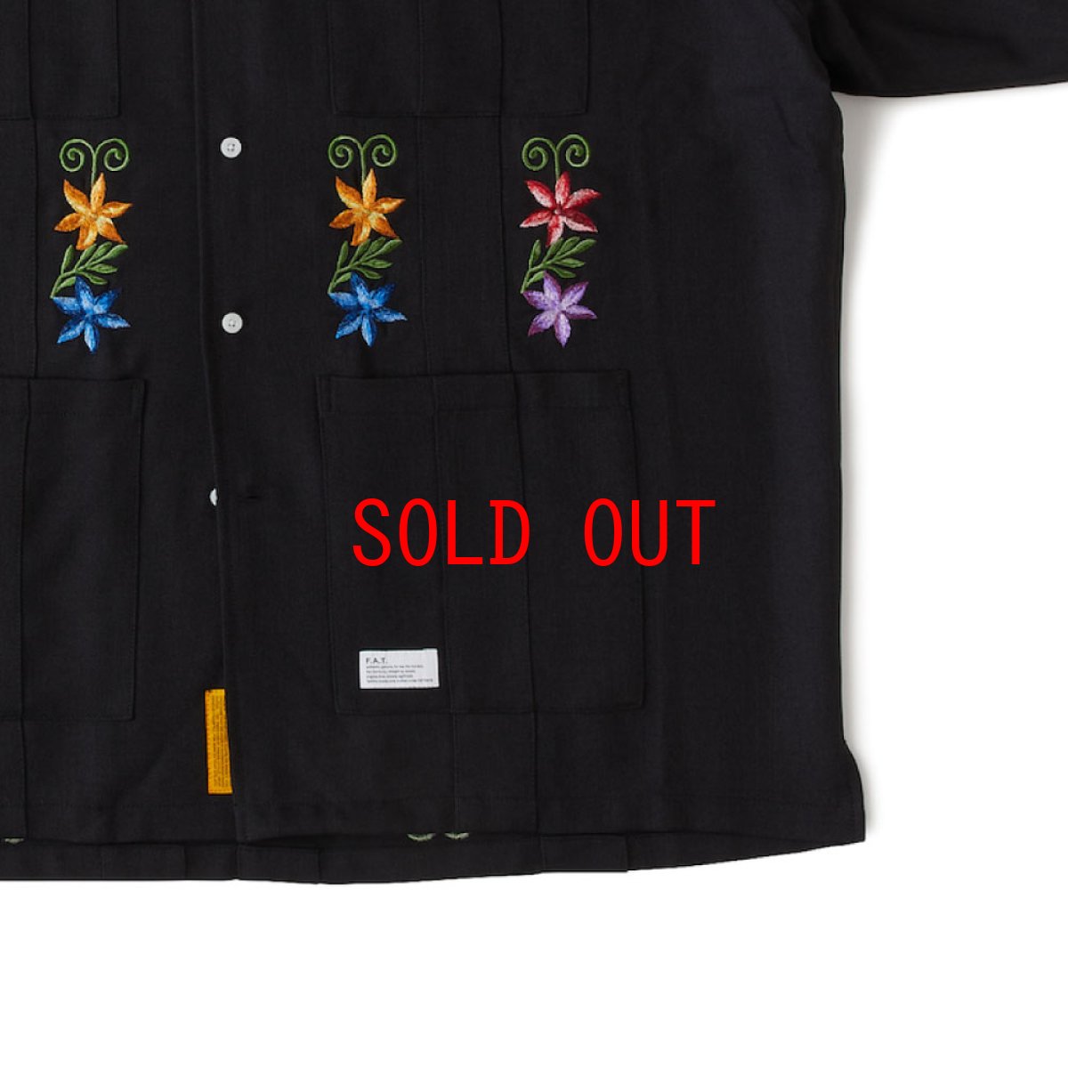 画像8: NEEDOWER S/S Cuba Shirts BLK 半袖 フラワー 刺繍 キューバ シャツ (8)
