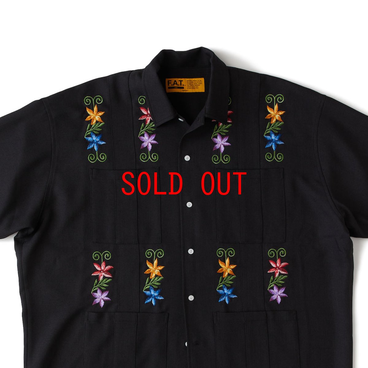 画像9: NEEDOWER S/S Cuba Shirts BLK 半袖 フラワー 刺繍 キューバ シャツ (9)