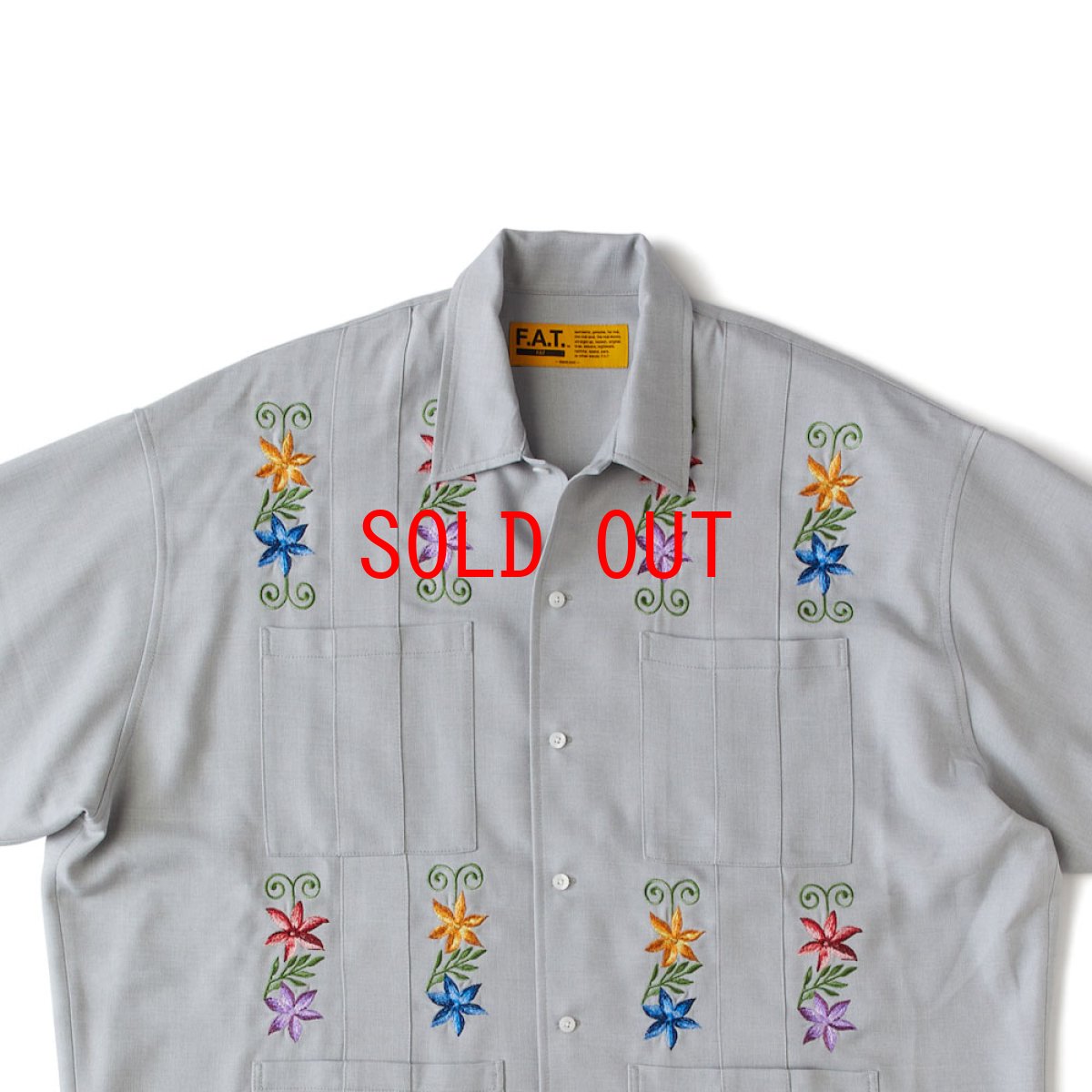 画像9: NEEDOWER S/S Cuba Shirts GRY 半袖 フラワー 刺繍 キューバ シャツ (9)