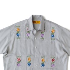 画像9: NEEDOWER S/S Cuba Shirts GRY 半袖 フラワー 刺繍 キューバ シャツ (9)