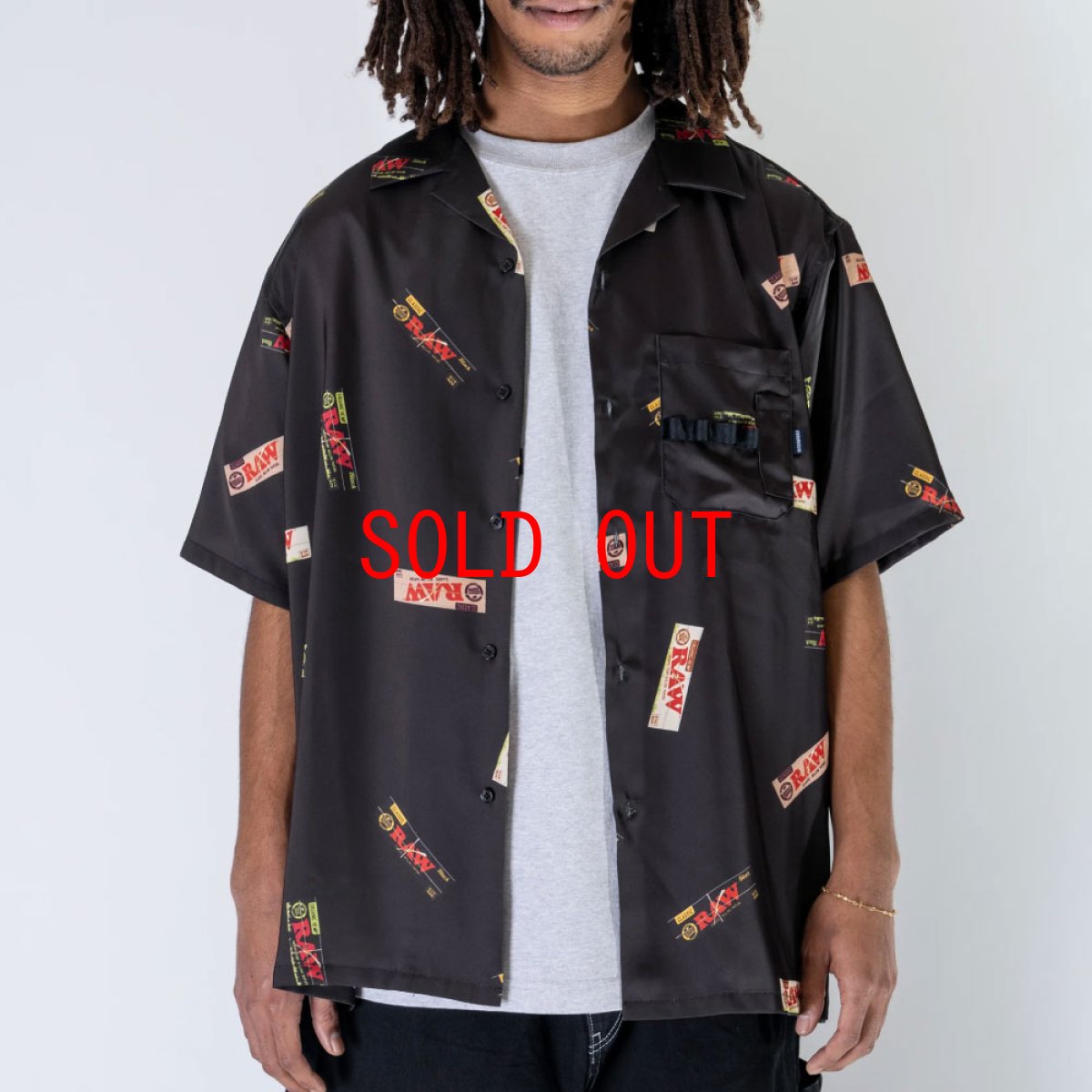 画像2: x Raw Papers OpenCollar S/S Shirt BLK ロウ 半袖 オープンカラー 柄シャツ (2)