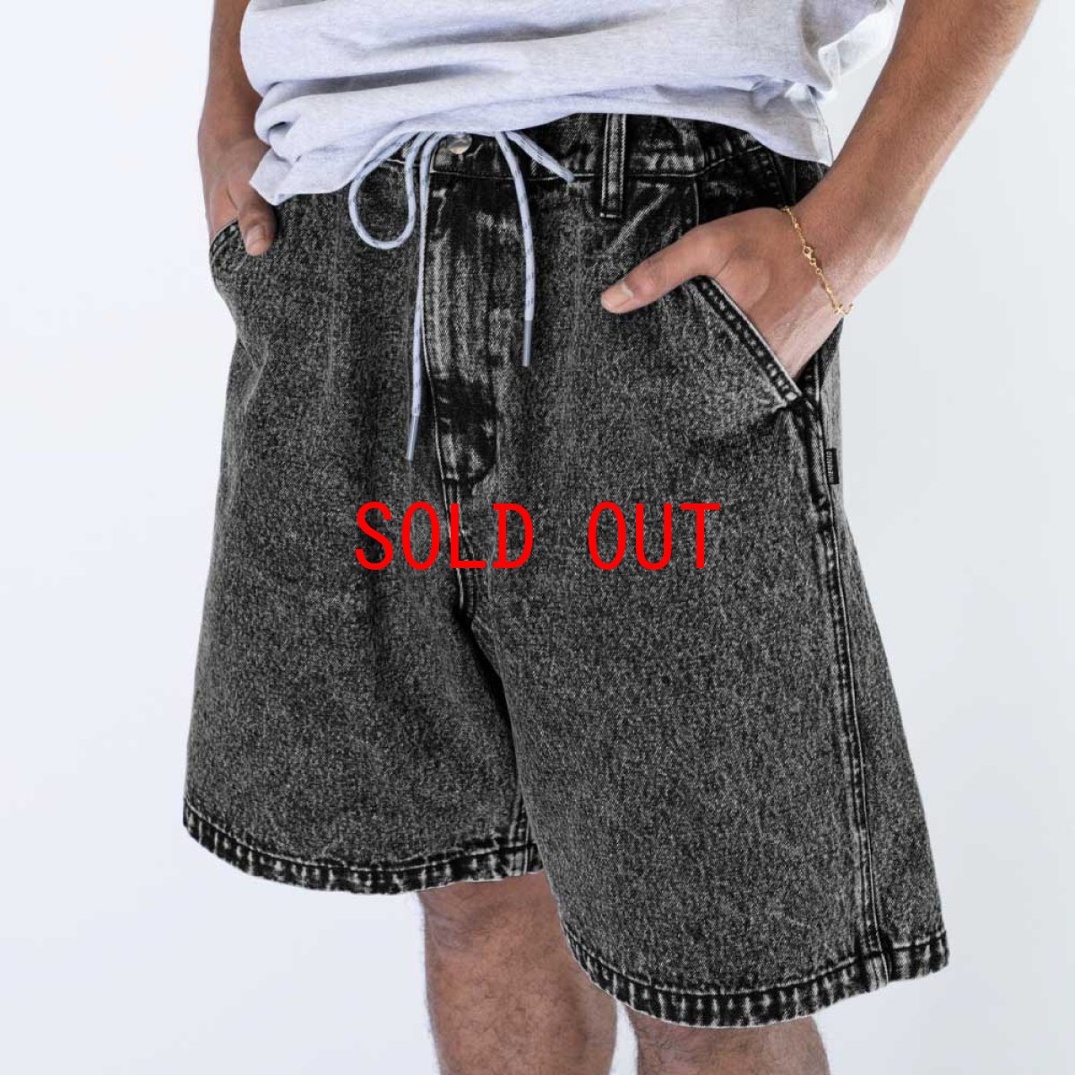 画像1: Washed Summer Shorts BLK ケミカル ウォッシュ カラー デニム ショーツ (1)