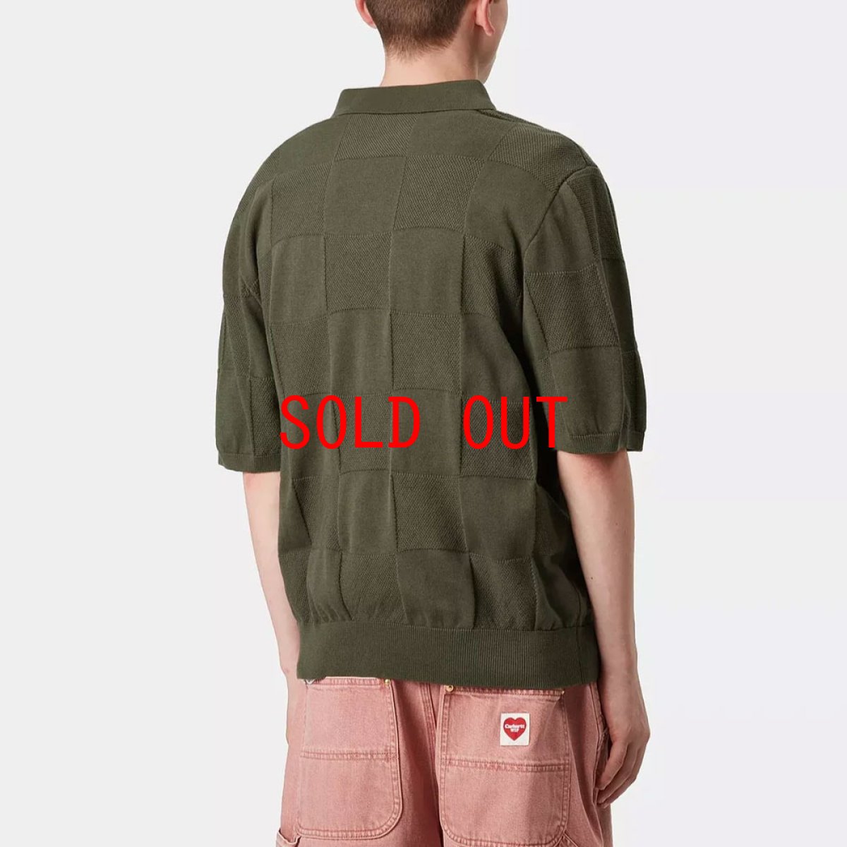 画像2: Checker S/S Knit Polo Shirts OLV 半袖 チェッカー ニット ポロ シャツ (2)