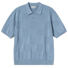 画像3: Checker S/S Knit Polo Shirts Blue 半袖 チェッカー ニット ポロ シャツ (3)