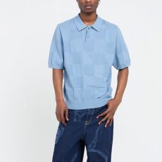 画像1: Checker S/S Knit Polo Shirts Blue 半袖 チェッカー ニット ポロ シャツ (1)