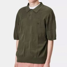 画像1: Checker S/S Knit Polo Shirts OLV 半袖 チェッカー ニット ポロ シャツ (1)