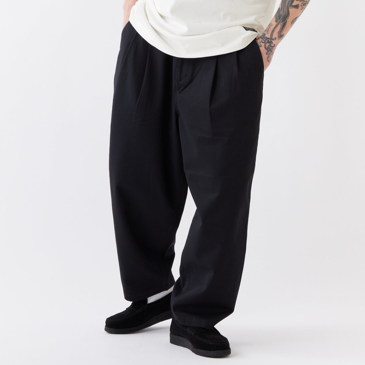 画像1: 【F.A.T. × Dickies チノパン メンズファッション 通販 沖縄 】FAT Biggies Wide Chino Pants ディッキーズ コラボ ワイド チノパン ブラック (1)