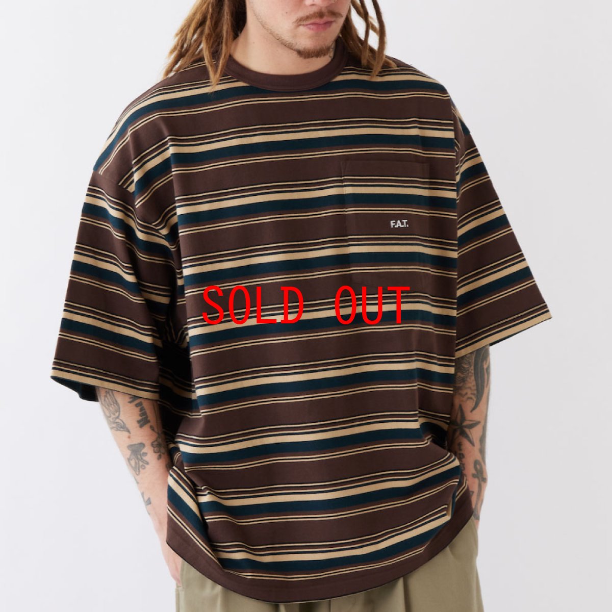 画像1: GRANDER Stripe S/S Border Tee BRN 半袖 ヘビーオンス ボーダー Tシャツ (1)