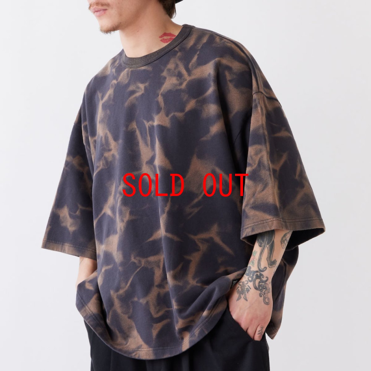 画像1: GIGAPATCH TieDye Cut&Saw CGRY 半袖 ヘビーオンス ブリーチ カットソー スウェット (1)