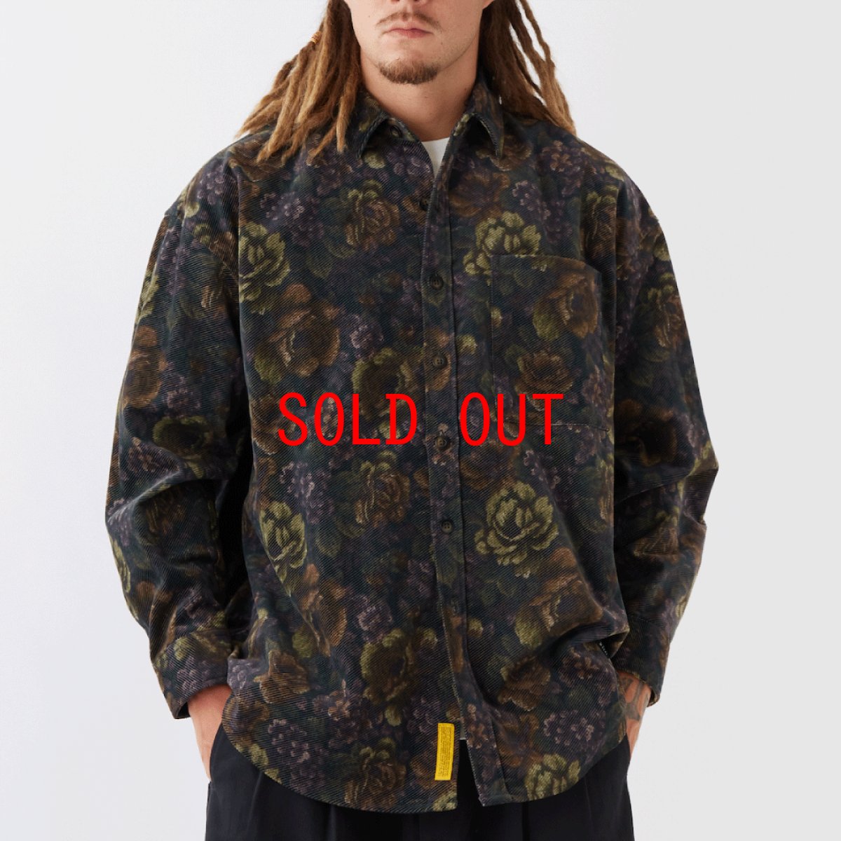 画像1: GIGABLOSSOM Corduroy Shirts GRN ボタニカルプリント コーデュロイ シャツ (1)