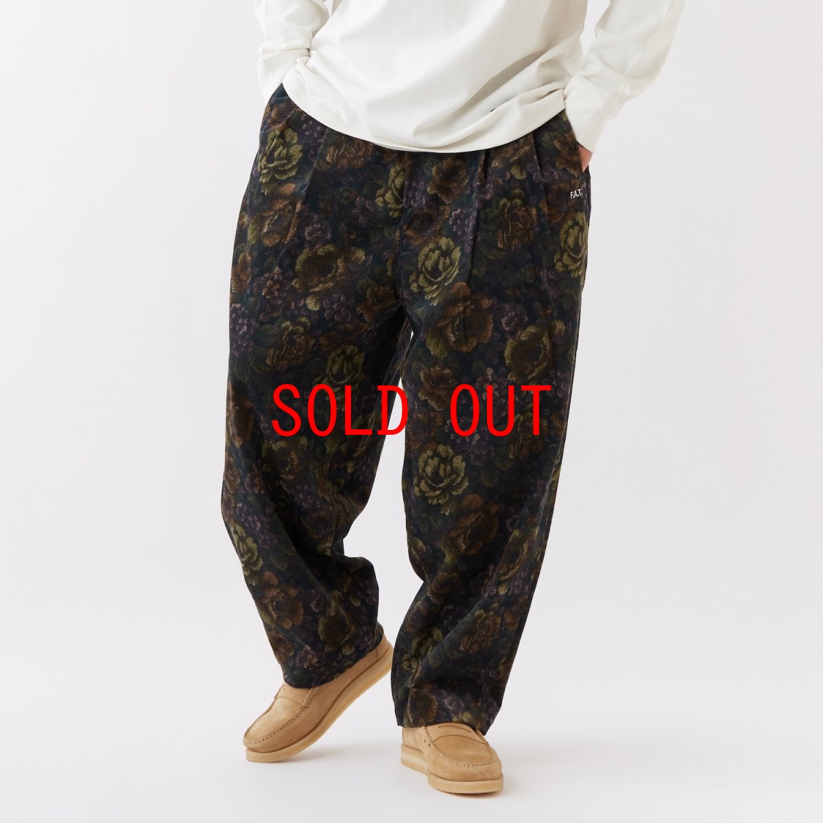 画像1: MEGABLOSSOM Corduroy Pants GRN ボタニカルプリント コーデュロイ パンツ (1)
