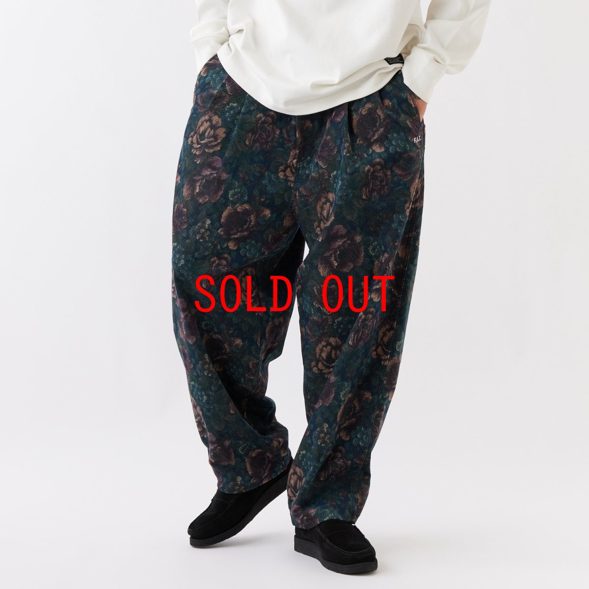 画像1: MEGABLOSSOM Corduroy Pants NVY ボタニカルプリント コーデュロイ パンツ (1)