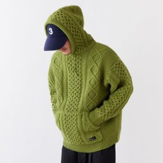 画像1: OVERAN Fisherman Knit Hoodie GRN 3ゲージ フィッシャーマン ニット フーディー (1)