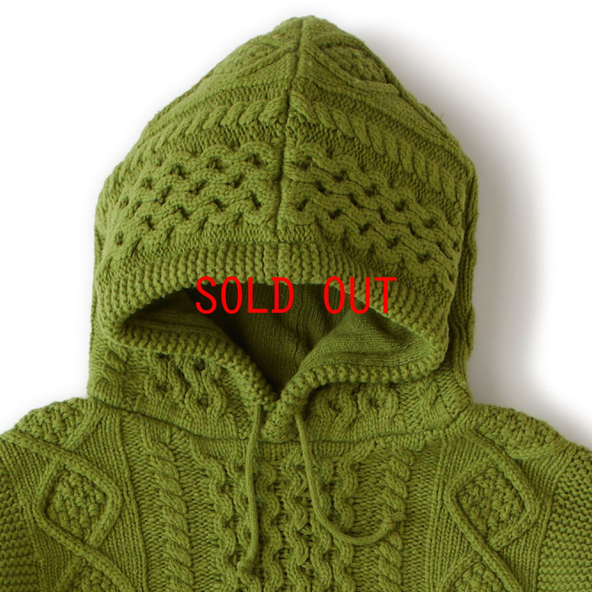 画像4: OVERAN Fisherman Knit Hoodie GRN 3ゲージ フィッシャーマン ニット フーディー (4)
