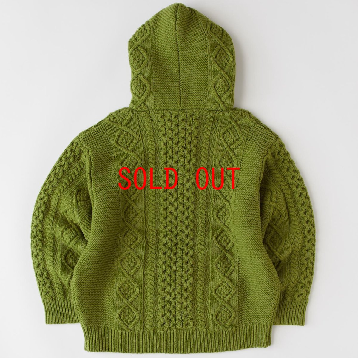 画像6: OVERAN Fisherman Knit Hoodie GRN 3ゲージ フィッシャーマン ニット フーディー (6)