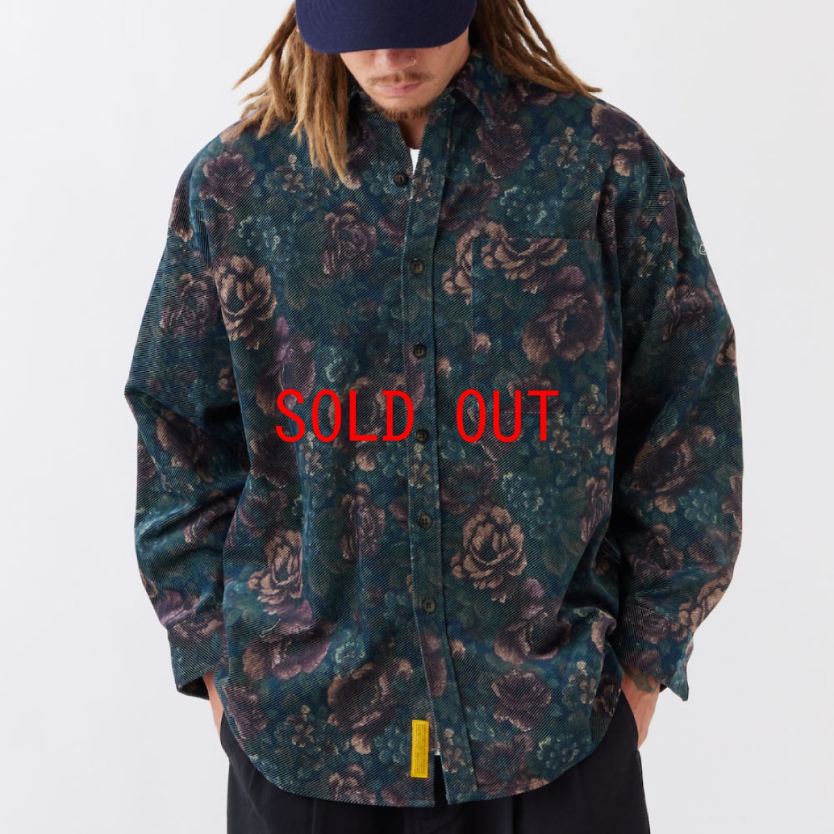 画像1: GIGABLOSSOM Corduroy Shirts NVY ボタニカルプリント コーデュロイ シャツ (1)