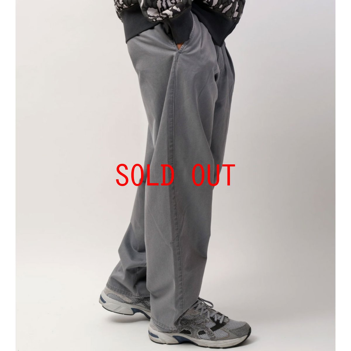 画像1: Faded Two Tuck Chino Grey コットン タック チノ パンツ (1)