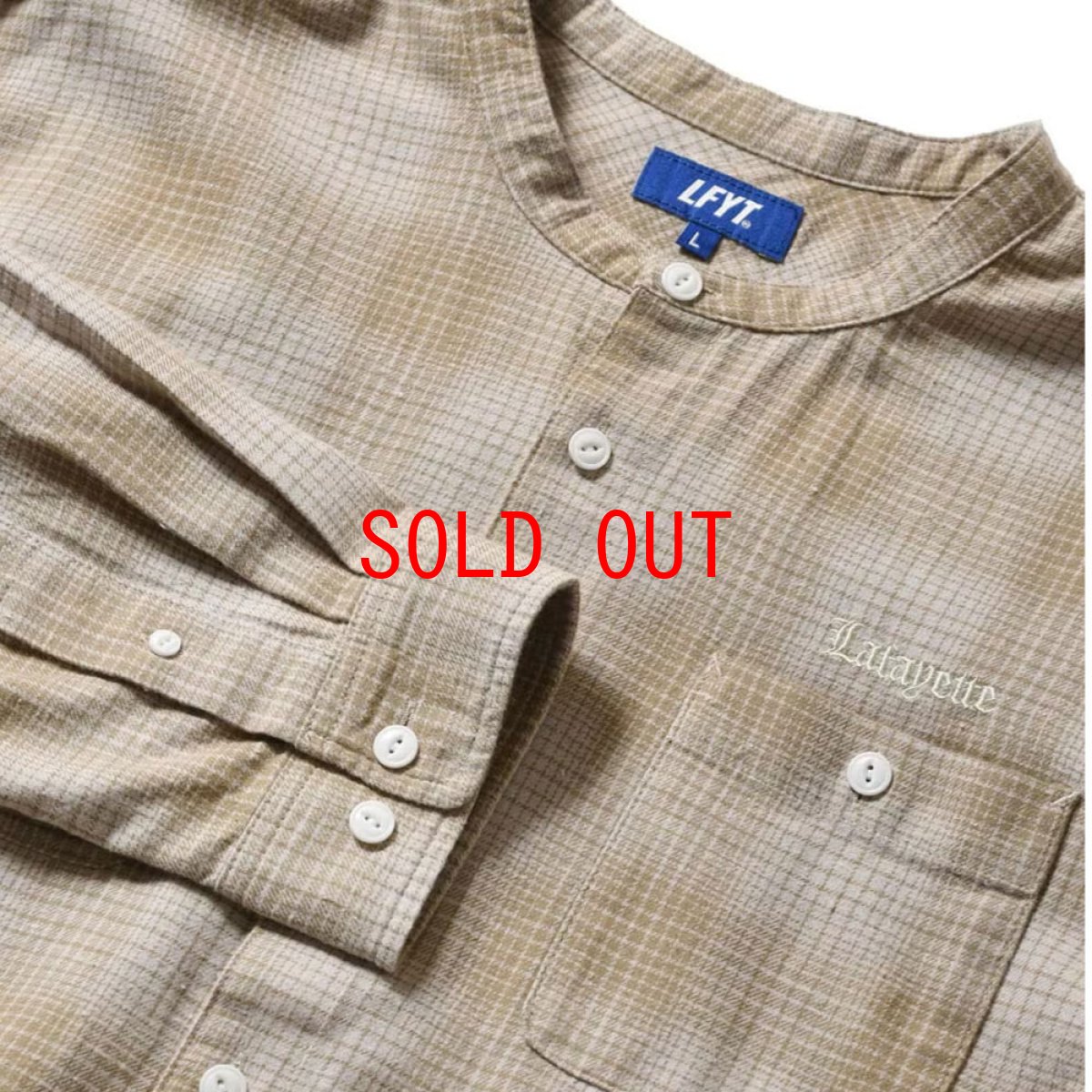 画像4: Nep Twill Check Band Collar Shirt Sand Beige バンドカラー 長袖 チェック シャツ (4)