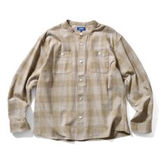 画像2: Nep Twill Check Band Collar Shirt Sand Beige バンドカラー 長袖 チェック シャツ (2)