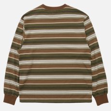 画像4: French Terry Striped L/S Tee Brown フレンチ ロゴ ボーダー ストライプ 長袖 Tシャツ (4)