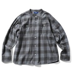 画像2: Nep Twill Check Band Collar Shirt Gray バンドカラー 長袖 チェック シャツ (2)