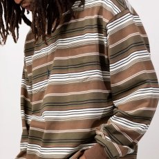 画像1: French Terry Striped L/S Tee Brown フレンチ ロゴ ボーダー ストライプ 長袖 Tシャツ (1)
