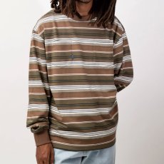 画像2: French Terry Striped L/S Tee Brown フレンチ ロゴ ボーダー ストライプ 長袖 Tシャツ (2)