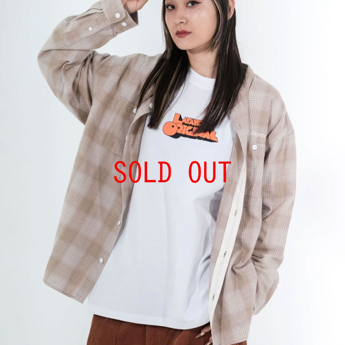画像1: Nep Twill Check Band Collar Shirt Sand Beige バンドカラー 長袖 チェック シャツ (1)