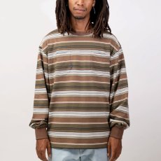 画像5: French Terry Striped L/S Tee Brown フレンチ ロゴ ボーダー ストライプ 長袖 Tシャツ (5)