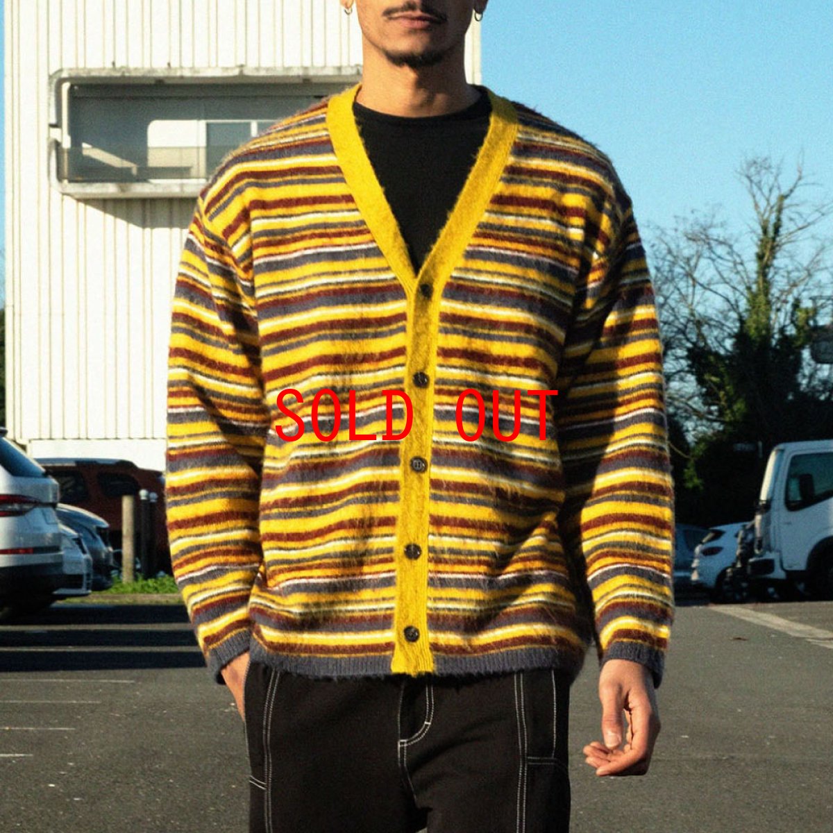 画像1: Vintage Multi Border Knit Cardigan ヴィンテージ ボーダー ニット カーディガン (1)