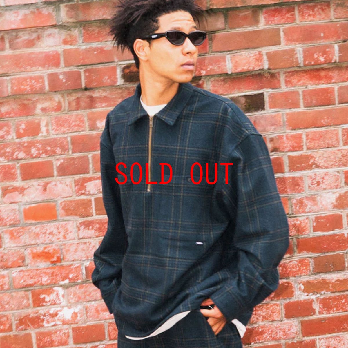 画像1: Flannel Half Zip Shirt Blackwatch フランネル チェック ハーフ ジップ シャツ (1)