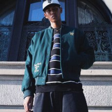 画像1: Heritage Melton Emblem Jacket Green スタジャン スナップ モノグラムLFロゴ チェーン ステッチ メルトン ジャケット (1)