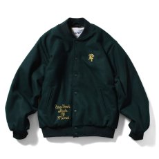 画像2: Heritage Melton Emblem Jacket Green スタジャン スナップ モノグラムLFロゴ チェーン ステッチ メルトン ジャケット (2)