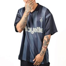 画像1: Stripe Soccer Jersey Black ストライプ サッカー ジャージ 半袖 ゲーム シャツ (1)