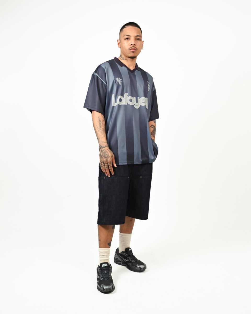 画像4: Stripe Soccer Jersey Black ストライプ サッカー ジャージ 半袖 ゲーム シャツ (4)