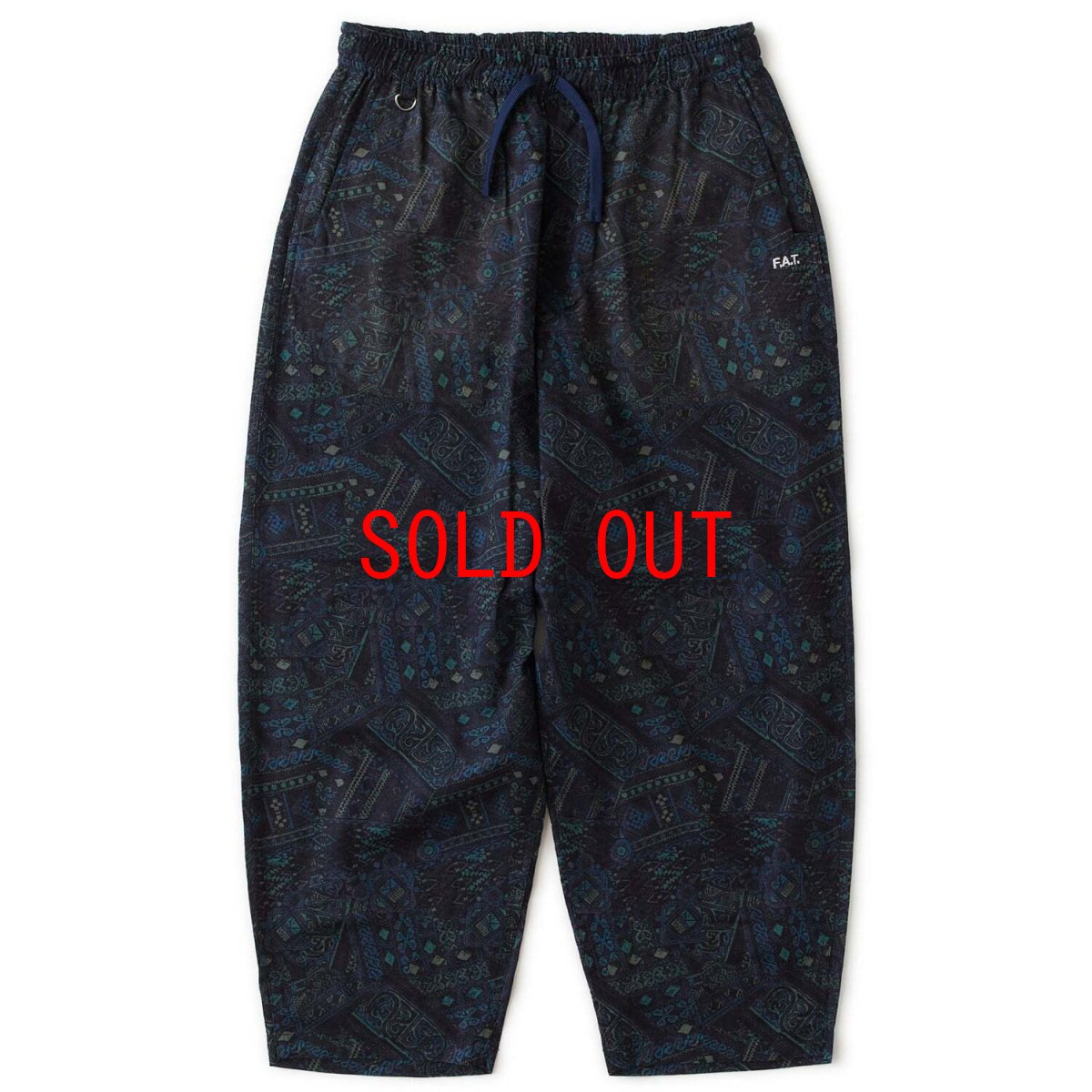 画像2: FAT BATILAX Wide Pants Navy バティックプリント コットンリネン ワイド イージー パンツ F.A.T. (2)