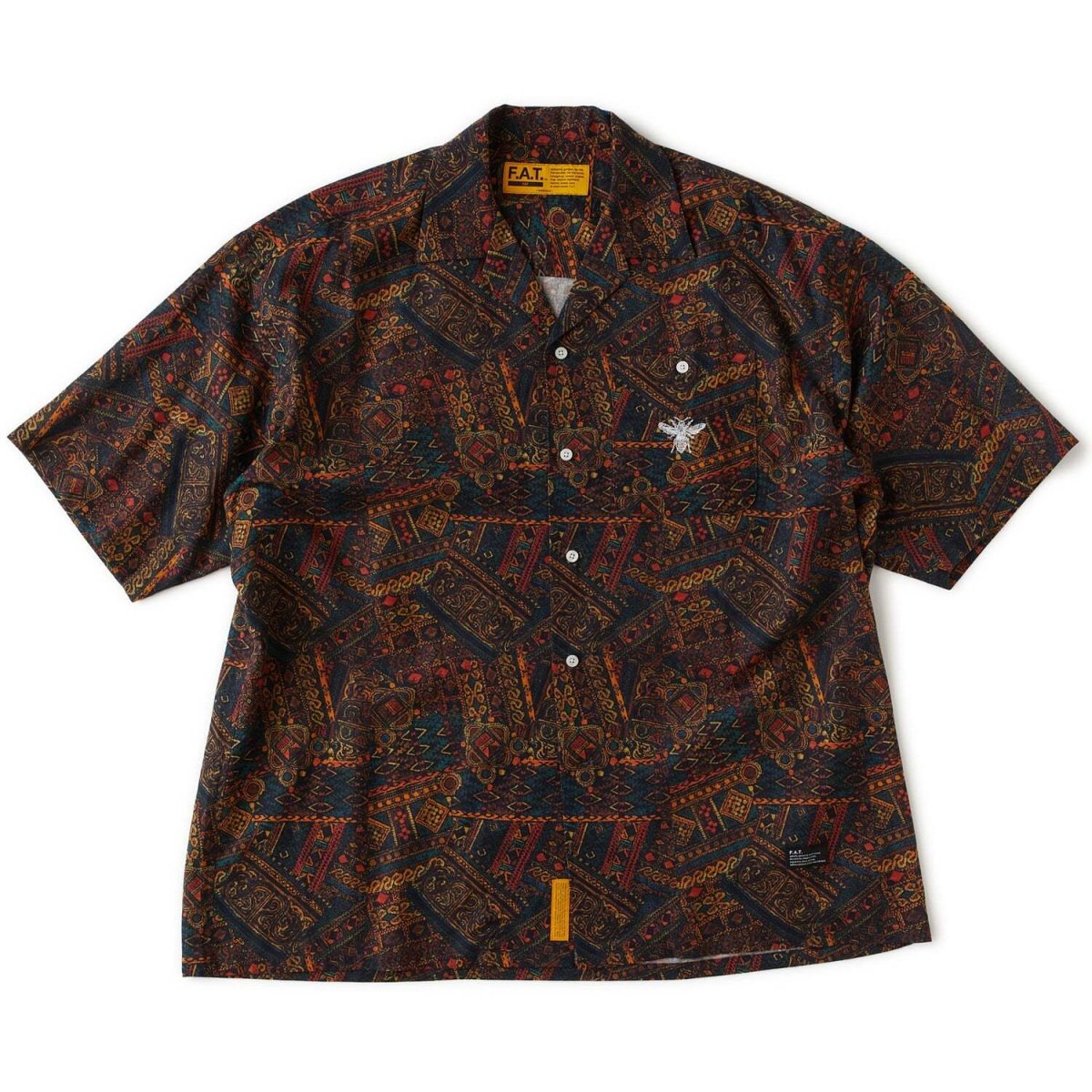 画像2: BEETIK S/S Shirts Brown バティックプリント コットンリネン 半袖 シャツ (2)