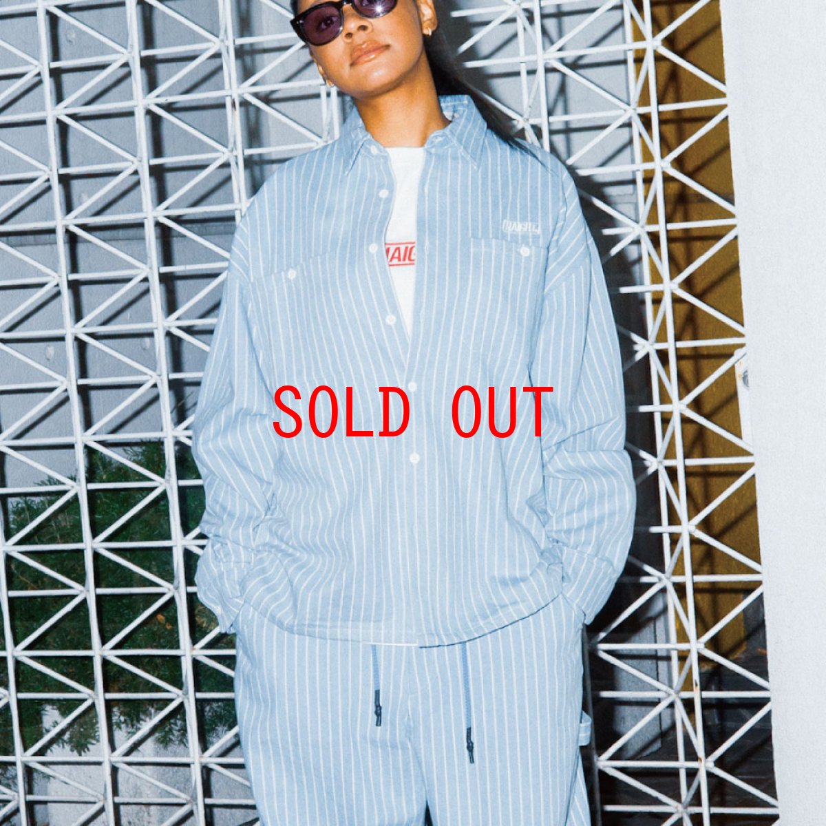 画像1: STRIPE DENIM SHIRT L.Blue ライトオンス デニム ストライプ シャツ (1)