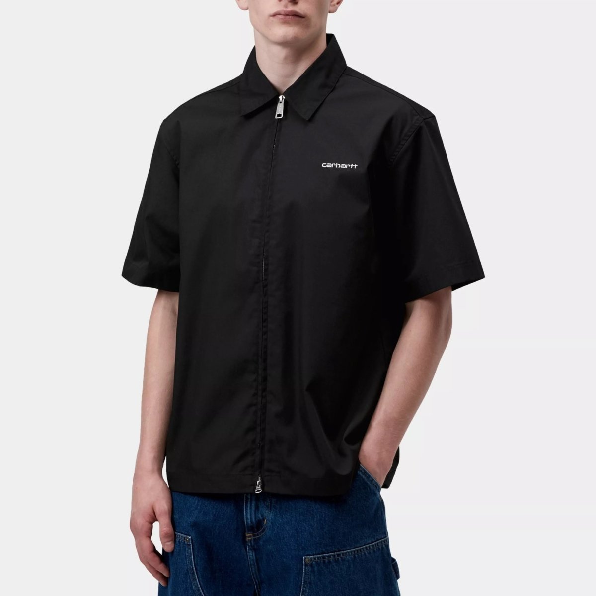画像1: POSTAL ZIP S/S Shirts Black ショートスリーブ ジップ シャツ (1)