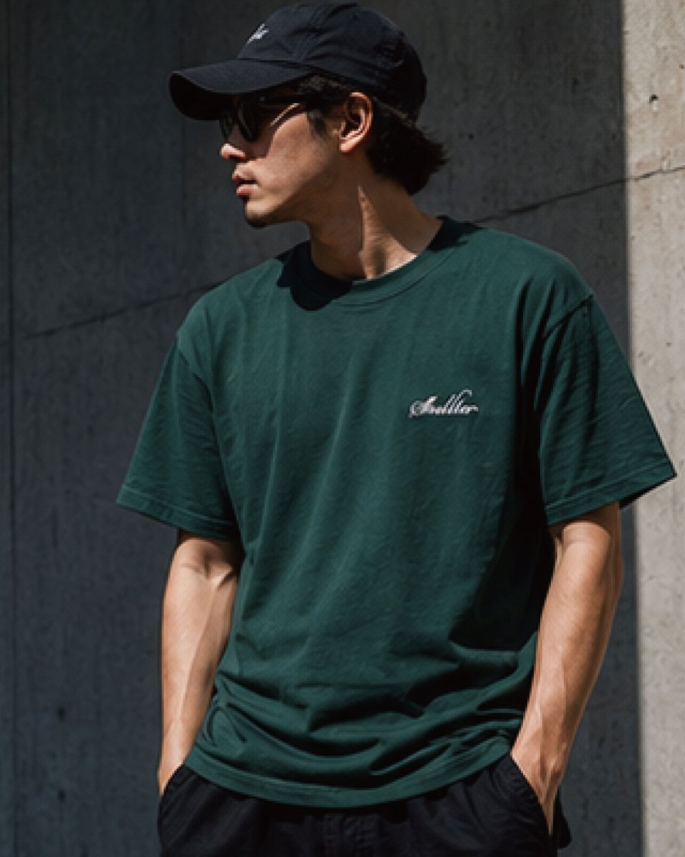 画像2: Shellter Script S/S Embroidery Small Logo Tee Green 半袖 Tシャツ (2)