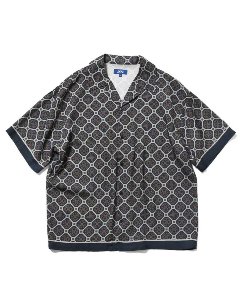 画像2: LFYT Arabesque Pattern Open Collar Shirt Navy 半袖 開襟シャツ (2)